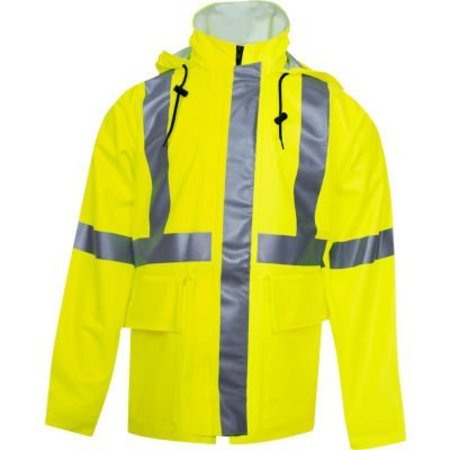 NATIONAL SAFETY APPAREL Arc H2O„¢ Flame Resistant Hi-Vis Rain Jacket, ANSI Class 3, Type R, Yellow, L R30RL06LG